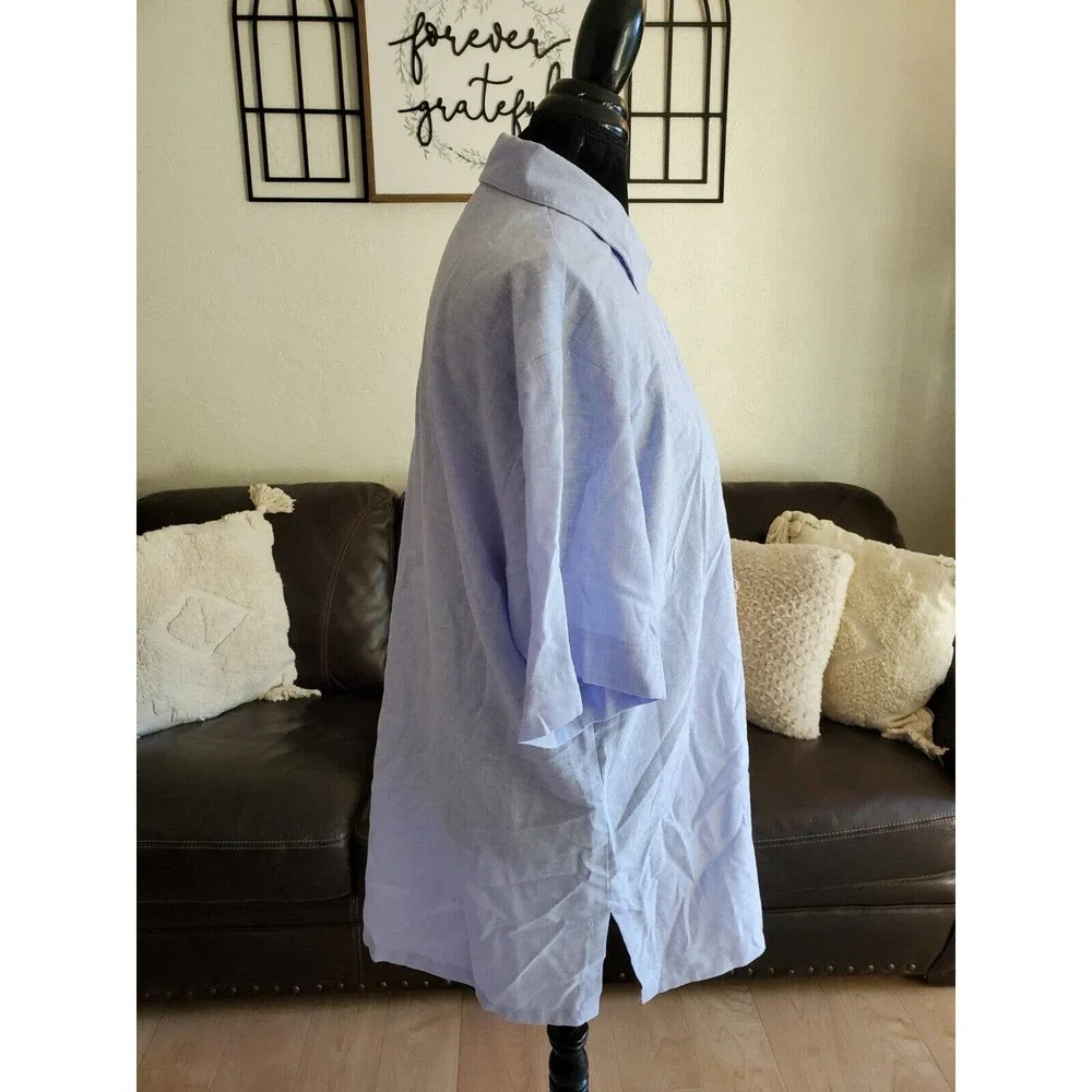 Tilley Women's Blue Linen Blend Short Sleeve Tunic Top Size M Outdoor Hiking EUC